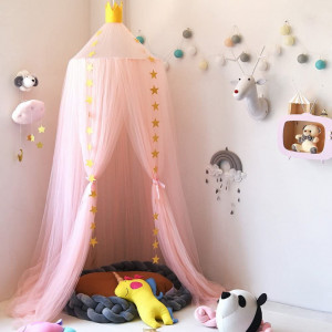 Baldachin pentru patul copiilor Laamei, textil, roz/auriu, 60 x 240 cm - Img 4