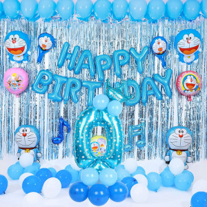Balon aniversar PARTY GO, cifra 0, folie/latex, alb/albastru, 65 cm - Img 4