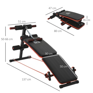 Banca Sit-Up pentru fitness Re-Bloom, reglabila/pliabila, otel/EVA/PVC, negru/rosu, 47 x 142 x 50-66 cm, Resigilat, Grad A - Img 3