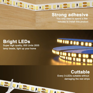 Banda LED Shuxag®, 600 LED-uri, 12 V, 2835 SMD, 4000 K, alb cald, 5 m - Img 3