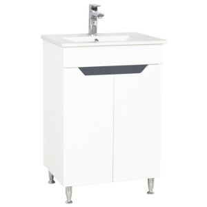 Baza si lavoar baie GN0561, cu picioare si usi, alb/antracit, 50x46x81 cm - Img 1