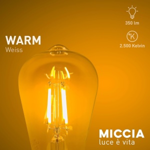 Bec Miccia, LED, sticla/metal, alb cald, E27, 3,4 W