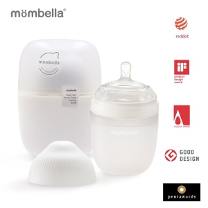 Biberon Anticolici Mombella Breast-Like, 210ml, Tetina M flux mediu, 100% Silicon, Ivory - Img 1