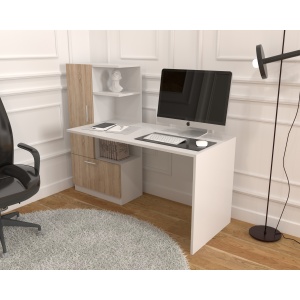 Birou Atelier Dakota, dimensiuni 150x59x120cm, culoare alb/sonoma, 2 usi - Img 3