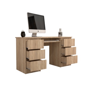 Birou Atelier Denver, dimensiuni 140x50x75 cm, culoare sonoma, include 6 sertare - Img 2