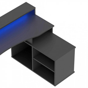 Birou de gaming Tezaur, LED, negru, 200 x 125,5 x 91 cm - Img 7