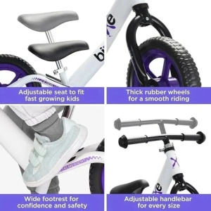 Bixe bicicleta fara pedale, cadru aluminiu, roti 12 inch, varsta 2-5 ani, alb/mov - Verificat A · Re-Bloom - Img 3