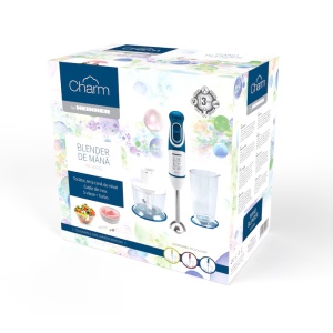 Blender de mana Heinner Charm HB-600BL, Putere 600W, 5 viteze, Functie Turbo, Tel, Tocator, Alb/Albastru - Img 2