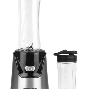 Blender sport Heinner WellGo Mix 400 HSB-T400SS, Putere 400W, 19000RPM, Recipiente Tritan fara BPA 600/400ML, Buton ON/OFF, Lame din inox, Carcasa din inox, Argintiu/Negru