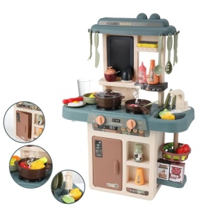 Bucatarie copii, Rovo 187, aragaz de jucarie, chiuveta cu circuit de apa, aragaz aburi, sunete, lumini, frigider, fructe, legume, multiple accesorii, 42 de piese - Img 2