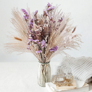 Buchet de flori uscate JUNRUI, 38 fire, natur/violet, 40-50 cm