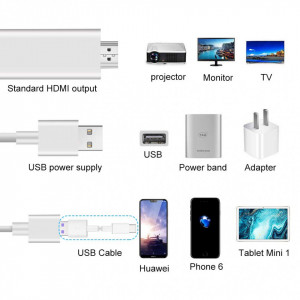 Cablu adaptor MHL la HDMI Amanka, alb, 1080p, 2 m - Img 7