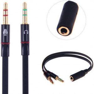 Cablu Audio Smartera Jack 3.5mm tata la 2x 3.5mm mama, aur 24K, negru, 20 cm