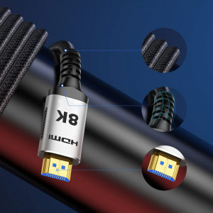 Cablu HDMI 2.1 SNOWKIDS, nailon/aliaj de aluminiu, gri/negru, 2 m, 8K - Img 4