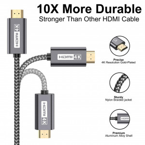 Cablu HDMI 4 K PIPIKA, 60 Hz, nailon/plastic/metal, gri/negru, 2 m - Img 5