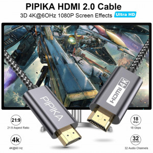 Cablu HDMI de 4 K si 60 Hz PIPIKA, nailon, negru, 2 m - Img 3