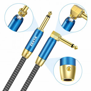 Cablu pentru chitara electrica 6,35 mm EBXYA, nailon/metal, gri/albastru/auriu, 3 m - Img 3
