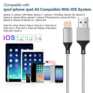 Cablu USB de incarcare rapida compatibil cu iPhone MTAKYI, nailon, gri, 3 m - Img 3