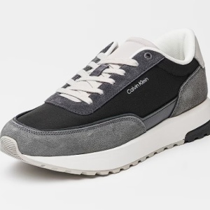 CALVIN KLEIN, Pantofi sport din piele cu garnituri de piele intoarsa, Negru, Alb optic, Gri inchis, 37.5, Resigilat, Grad A - Img 3