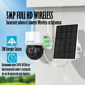 Camera Solara de Supraveghere Video REVOSE™ 5MP 2560x1920, Aplicatie Dedicata, Intelligent Tracking, PTZ, WIFI, Lan, AP hotspot, Micro SD, Rotire, Alarma miscare, Interior si Exterior, Incarcare Solara - Img 2