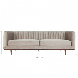 Canapea cu 3 locuri din catifea bej Dante, 210 x 72 cm - Img 5