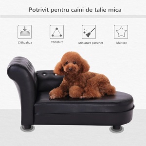 Canapea tapitata pentru caine, lemn masiv/PVC, negru, 82,5 × 45 × 41,5 cm, Resigilat, Grad A - Img 2