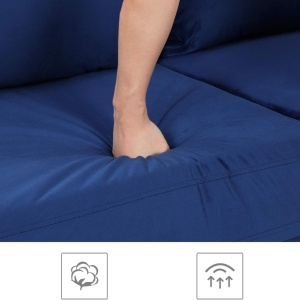 Canapea Vasagle, 3 locuri, catifea/lemn/metal, albastru inchis/auriu, 78 x 88 x 183 cm