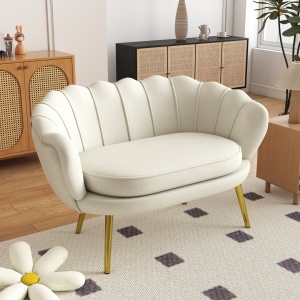 Canapea vintage 2 locuri Re-Bloom, catifea poliester/spuma cauciuc/metal, 130x77x77 cm, sezut 104x56 cm, 150 kg, crem/auriu - Verificat A · Re-Bloom - Img 2