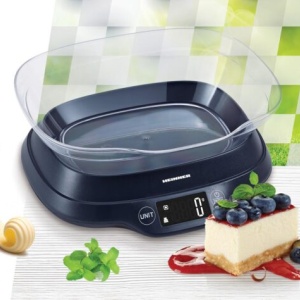 Cantar de bucatarie Heinner HKSB-TC5P, 5Kg, Touch Control, Functie Tara, Functie cantarire lichide, Display LCD, Bol plastic, Albastru