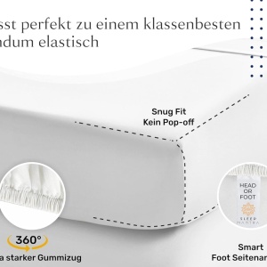 Cearsaf cu elastic Sleep Mantra, bumbac/poliester, alb pur, 180 x 200 x 30 cm - Img 4