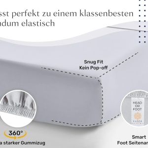 Cearsaf cu elastic Sleep Mantra, bumbac/poliester, argintiu, 200 x 200 x 30 cm - Img 4