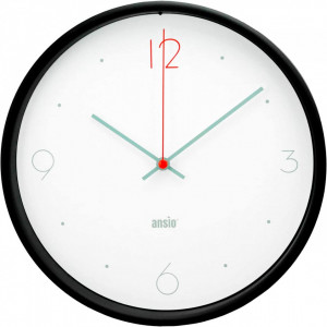 Ceas de perete ANSIO, rotund, negru/alb, plastic, 25,4 x 4 cm - Img 1
