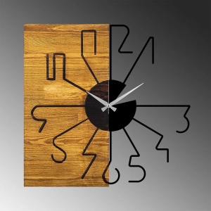 Ceas decorativ de perete, lemn 100% 3cm/metal, 58x3x58 cm, 3.65 kg, maro/negru - Verificat A · Re-Bloom - Img 6