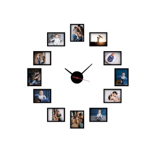 Ceas decorativ de perete model 7139, 50x50 cm, 12 rame foto 13x18 cm, design modern, multicolor - Verificat A · Re-Bloom