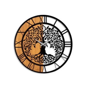Ceas decorativ de perete Re-Bloom, lemn/metal, maro/negru, 56 cm