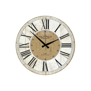 Ceas decorativ de perete Re-Bloom, MDF, natur/alb/negru, 50 x 50 cm
