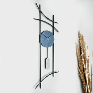 Ceas decorativ de perete Re-Bloom, metal, albastru/gri/negru, 75 x 30 cm - Img 4