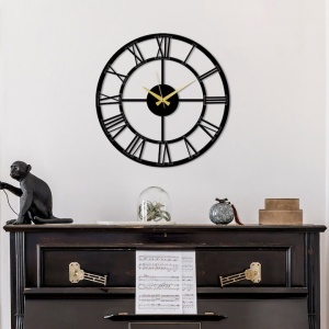 Ceas decorativ de perete Re-Bloom, metal, negru/auriu, 49 x 49 cm - Img 3