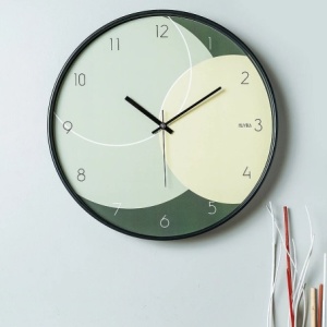 Ceas decorativ de perete Re-Bloom, sticla/plastic, bej/verde/negru, 42 x 42 cm - Img 2