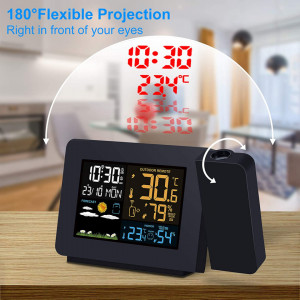Ceas digital de masa cu proiectie, alarma, termometru si senzor exterior, umiditate Kalawen, plastic, negru, 16,7 x 10 cm - Img 5