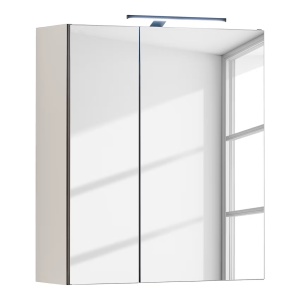 Cleek dulap baie oglinda LED, 60x70x23 cm, 2 usi, 2 rafturi, PAL acoperit, iluminat integrat, casmir - Verificat A · Re-Bloom