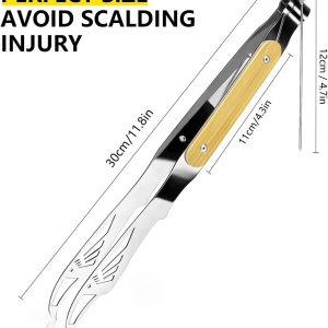 Cleste pentru gratar Cookah, otel inoxidabil/bambus, argintiu/negru, 30 cm