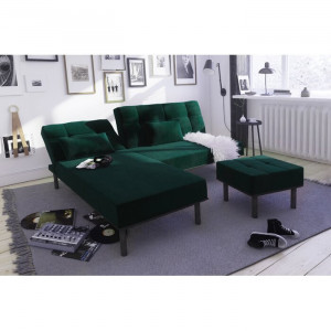 Coltar Win, cu funcție de pat/șezlong, montabil opțional pe stânga/ dreapta, textil, verde, 82 x 205 x 149 cm - Img 2