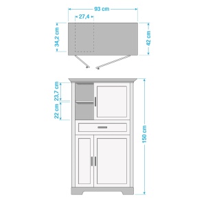 Comoda inalta Jasmund I, MDF, alb/natur, 93 x 150 x 42 cm