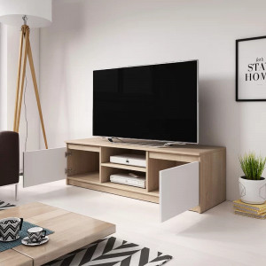 Comoda TV Akram, lemn/PAL, alb/natur, 35,5 x 120 x 38 cm