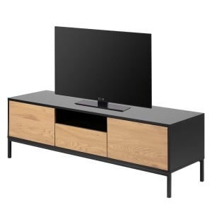 Comoda TV Coogee, MDF/metal, negru/natur, 140 x 45 x 40 cm