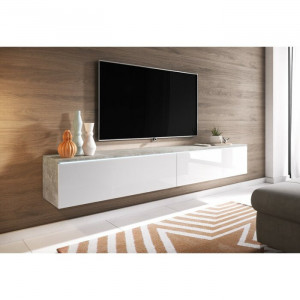 Comoda TV Pina, 30x180 x32 cm, beton/alb - Img 3