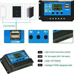 Controller inteligent pentru panoul solar EPEVER, ecran LCD, 20A 12V/24V, negru/albastru, 14,8 x 7,8 x 3,5 cm - Img 7