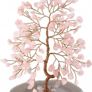 Copac cu pietre pretioase JSDDE, cuart, roz, 11 x 9 cm - Img 1