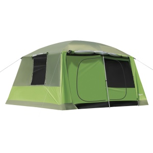 Cort camping 8 persoane, 2 camere, veranda, poliester/fier/fibra de sticla, verde, 405x305x225 cm - Verificat A · Re-Bloom